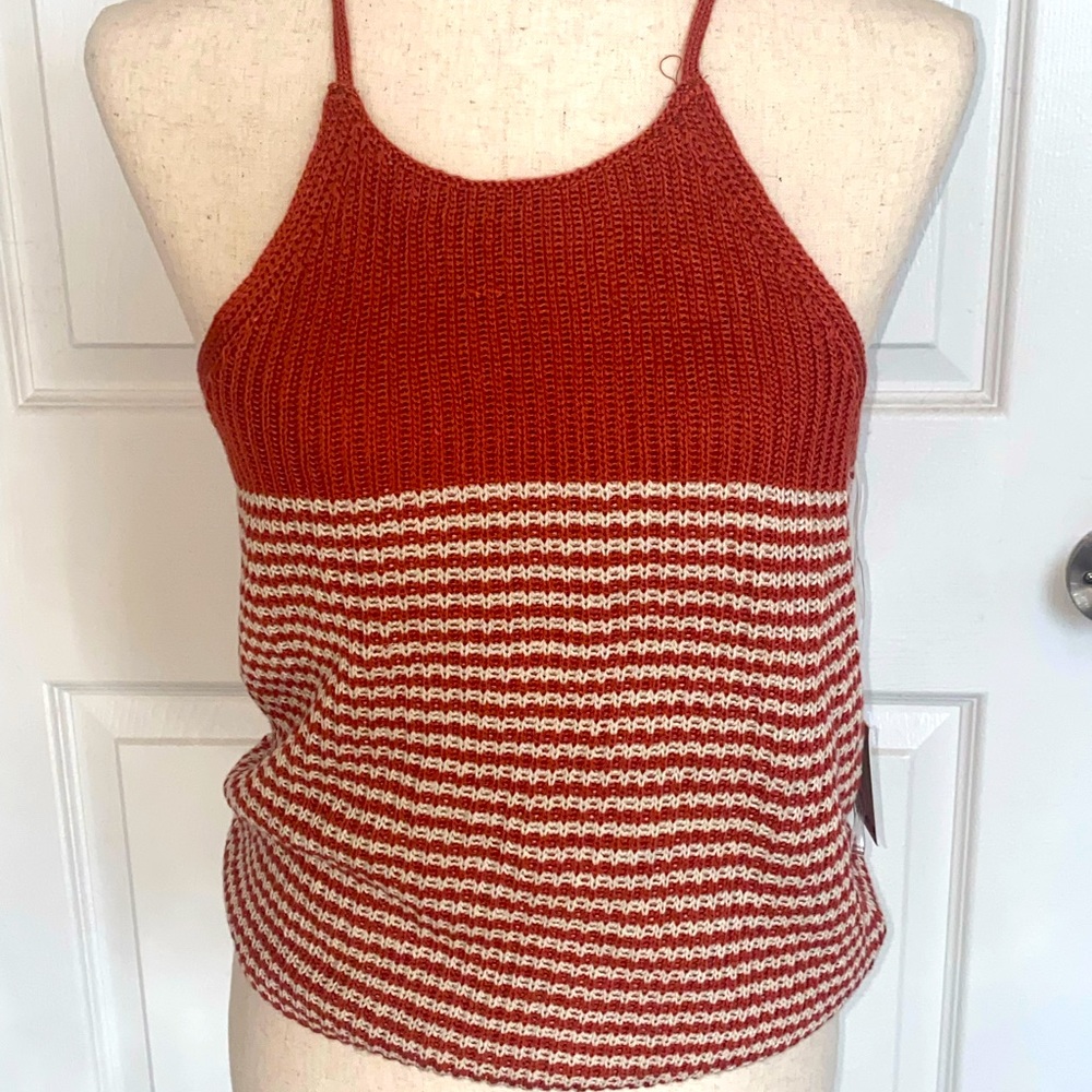 Orange and crème summer knit top